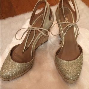 Aquazzura Karlie Gold Glitter Espadrille Wedge